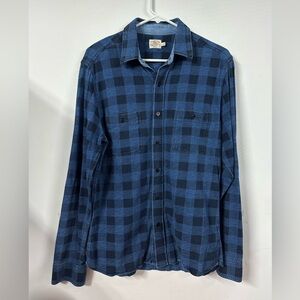 Faherty Mens Medium LS Knit Seasons Shirt in Indigo Dyed Blue Plaid